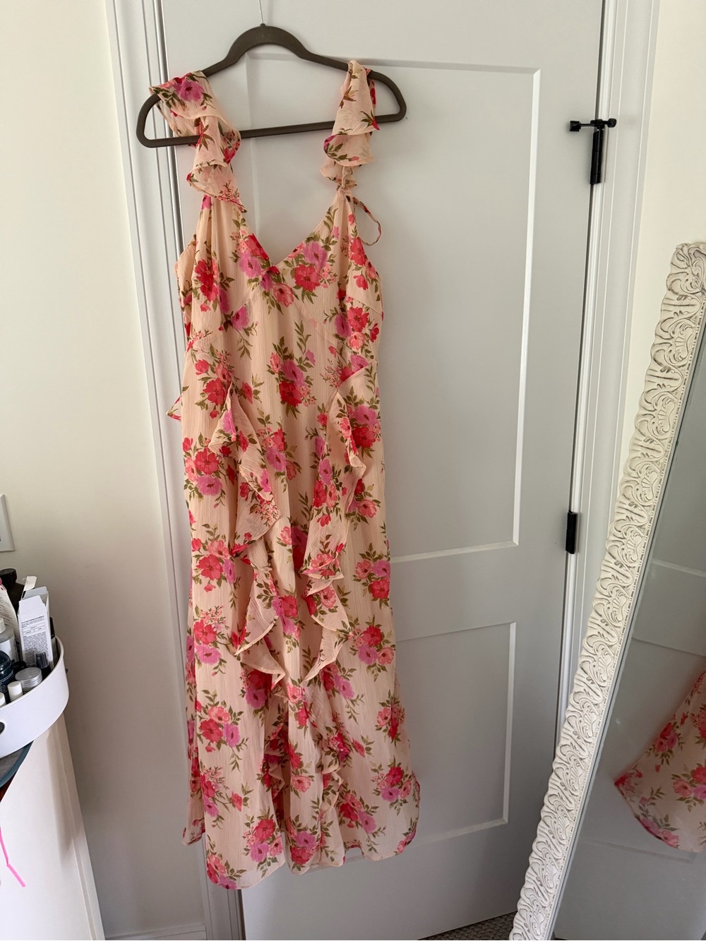 Old Navy Pink Floral Ruffle Maxi Dress